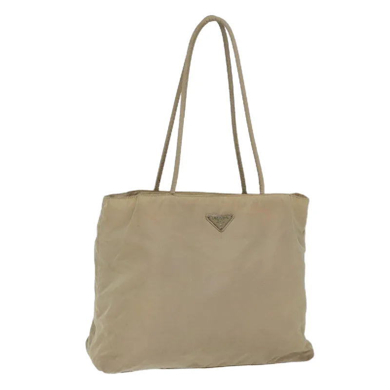 PRADA Tote Bag Nylon Beige Auth 71910