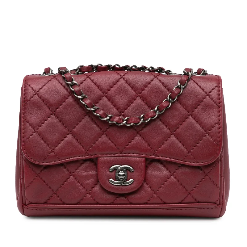 Red Chanel CC Quilted Lambskin Single Flap Shoulder Bag