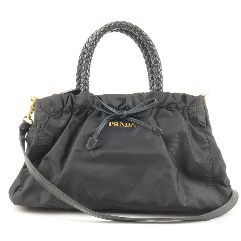 PRADA Nylon Leather Ribbon 2Way Bag Shoulder Bag NERO Black