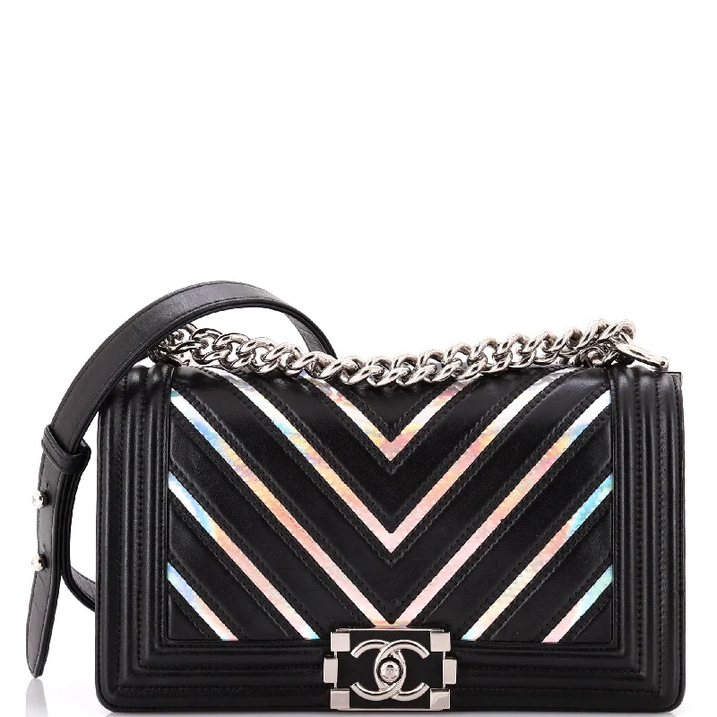 Boy Flap Bag Chevron Lambskin with Holographic PVC Old Medium