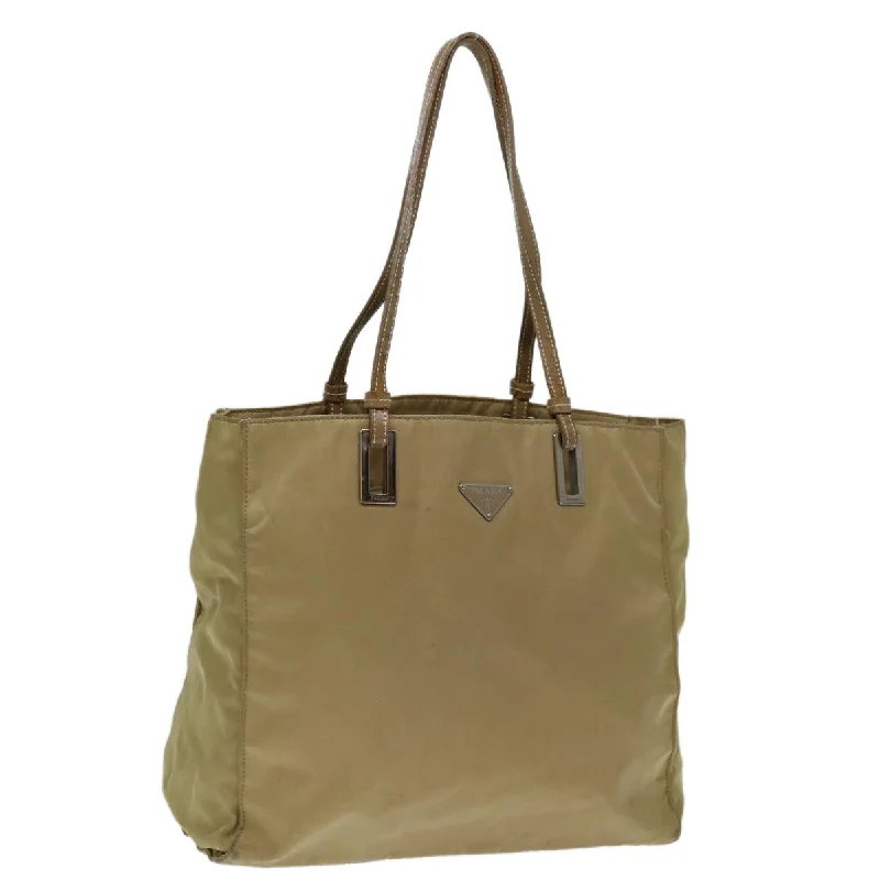 PRADA Tote Bag Nylon Beige Auth 69660