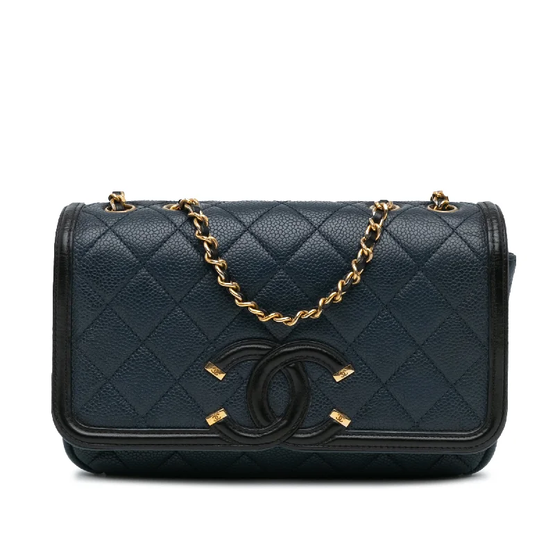 Blue Chanel Small Bicolor Caviar CC Filigree Flap Crossbody Bag