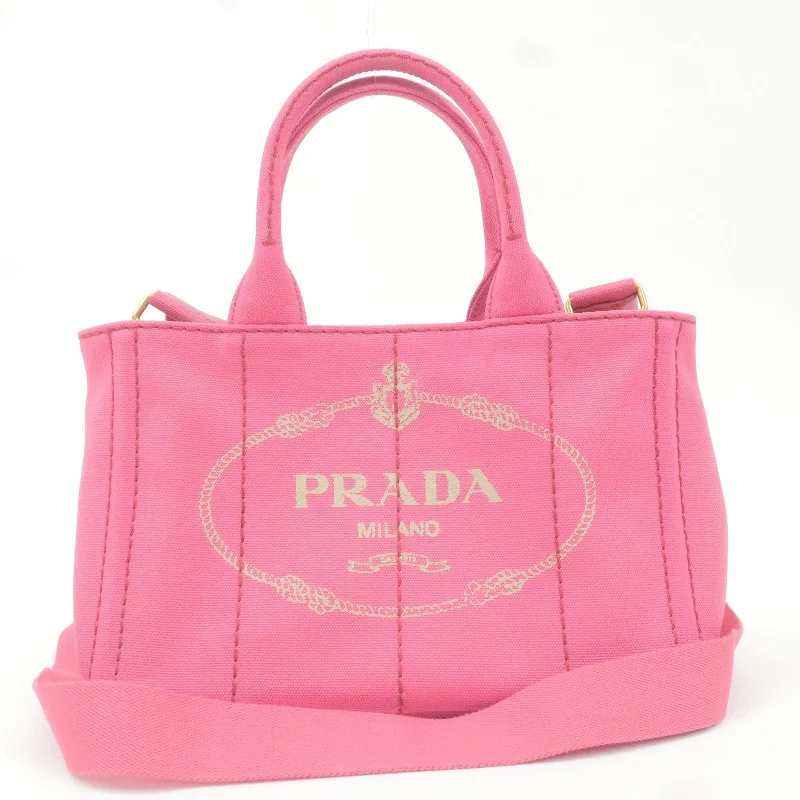 PRADA Logo Canapa Mini Canvas 2Way Tote Bag Pink 1BG439