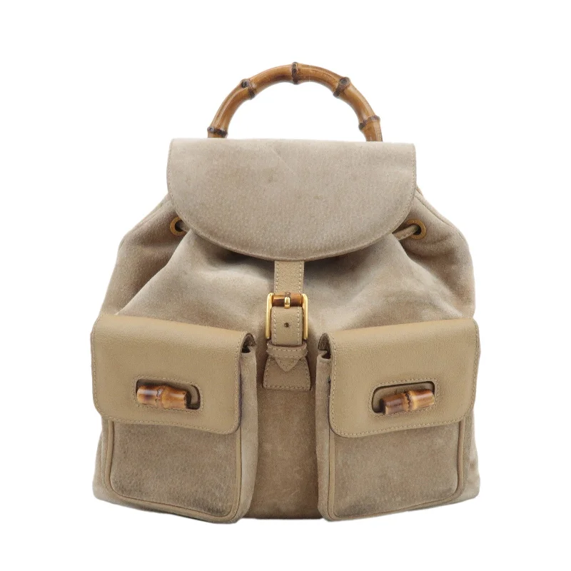 GUCCI Bamboo Suede Leather Back Pack Beige 003.1998.0016