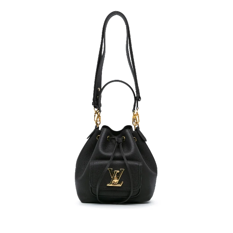 Black Louis Vuitton Taurillon LockMe Bucket Bag