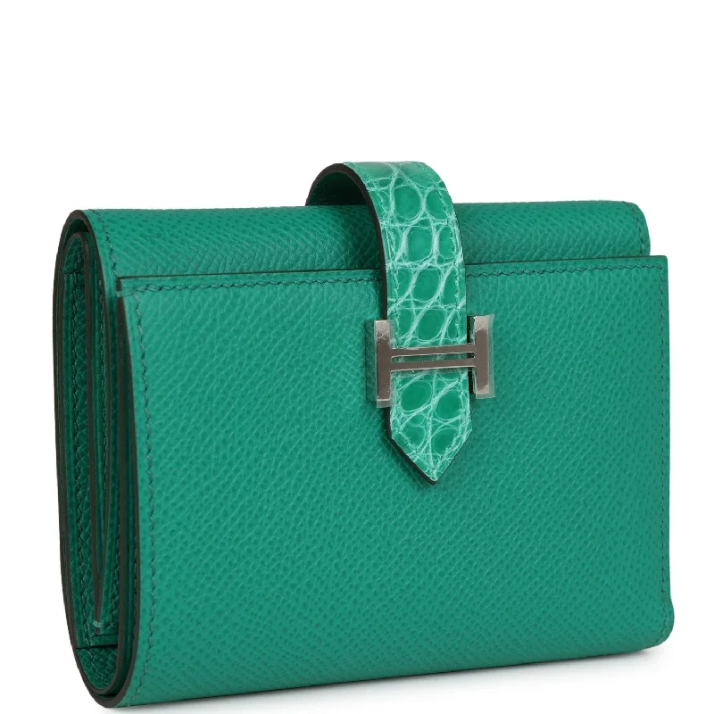 Hermes Bearn Compact Wallet Touch Vert Jade Alligator and Epsom Palladium Hardware