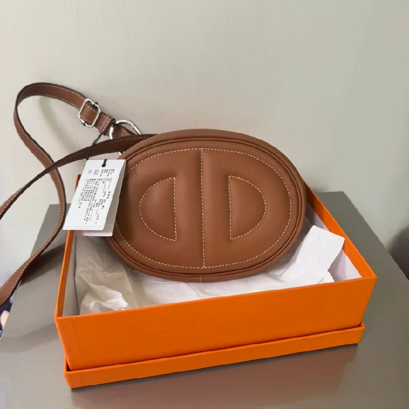 Hermes Evercolor Brown Mini Oval Crossbody Bag