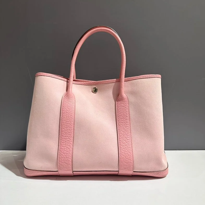 Hermes Herbag Zip Pink Canvas Leather Tote Medium