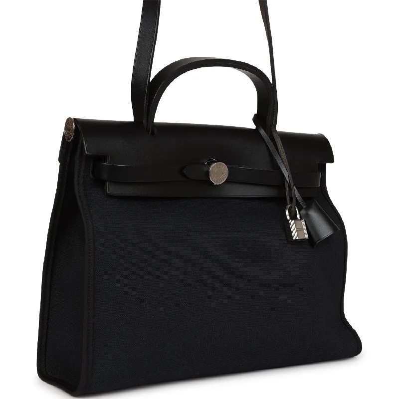 Hermes Herbag Zip PM 31 Black Toile H Berline Hunter Palladium Hardware