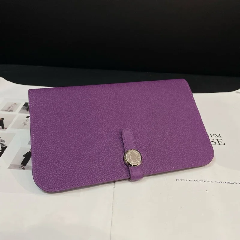 Hermes Purple Leather Wallet 19.5cm