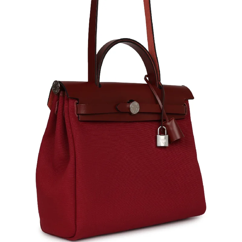 Hermes Herbag Zip Pm 31 Tri-Color Bubblegum/Rouge H/Rubis Toile and Vache Hunter Palladium Hardware