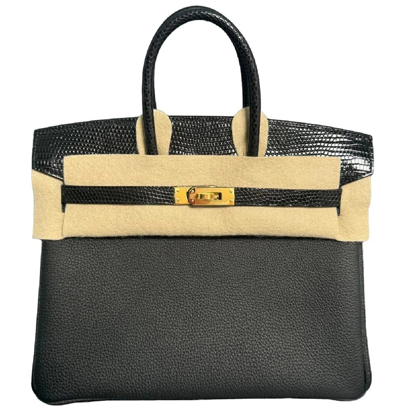 Hermes Birkin 25 Lizard Touch Noir Togo Leather Bag with Gold Hardware Handbag