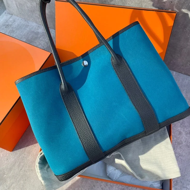 Hermes Garden Party 36 Blue Canvas Handbag