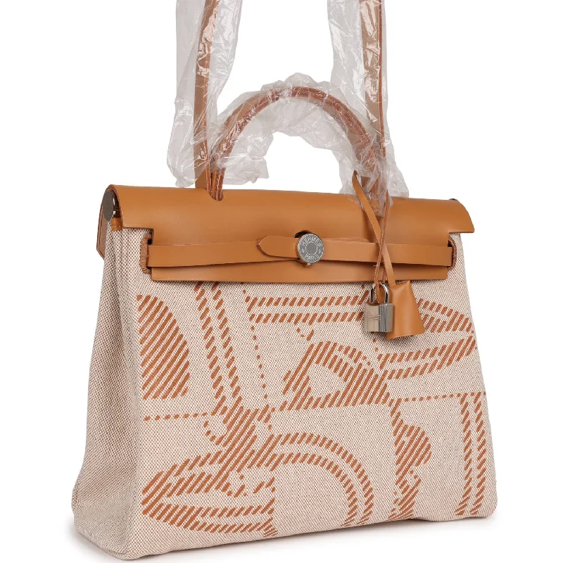 Hermes Herbag Zip PM 31 Brides de Gala Toile H Berline Natural Sable Palladium Hardware