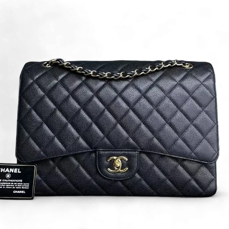 Chanel Classic Flap Maxi - Caviar Single Flap Quilted Black Gold Hardware Series 13