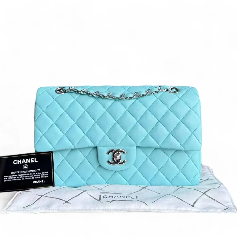 Chanel Classic Flap Medium - 25CM Double Flap Quilted Lambskin Tiffany Blue Silver Hardware Series 27