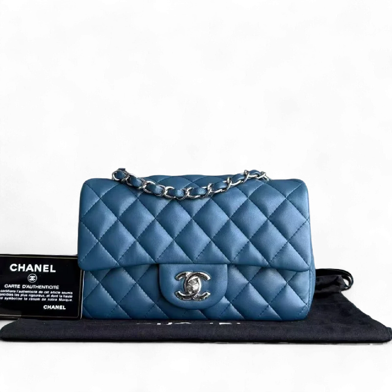 Chanel Classic Flap Mini - 20CM Rectangle Quilted Lambskin Dark Blue Silver Hardware