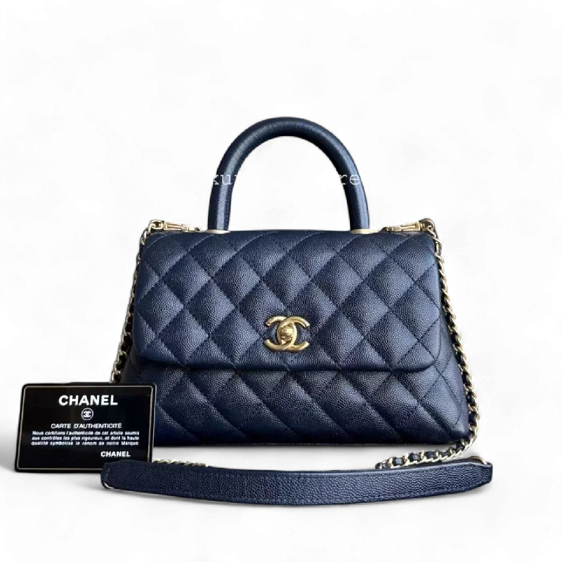 Chanel Coco Handle Small - 24CM Caviar Quilted Navy Dark Blue Gold Hardware Series 27