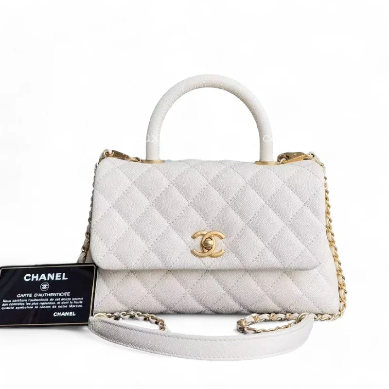 Chanel Coco Handle Small - Caivar Quilted Cream White Gold Hardware Series 24