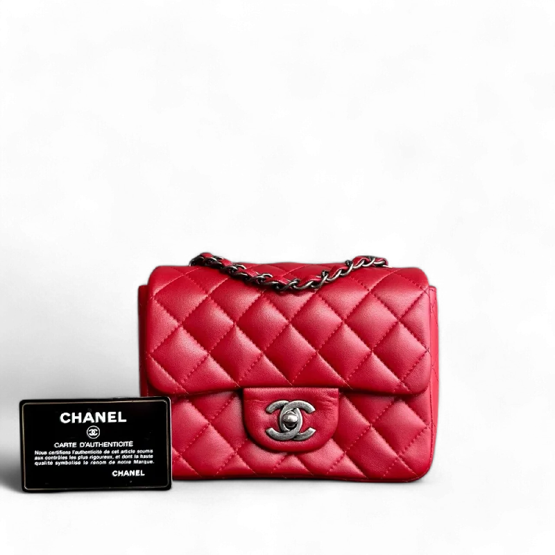 Chanel Classic Flap Mini - 17CM Mini Square Quilted Lambskin Red Ruthenium Hardware Series 20