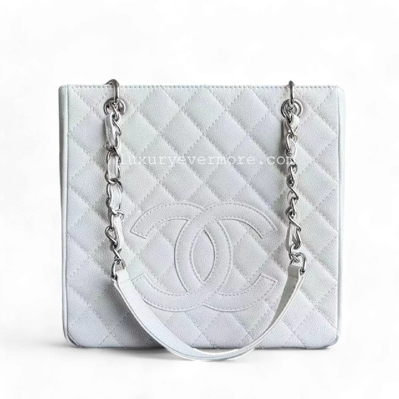 Chanel PST Petite Shopping Tote - Caviar Quilted White Tote Bag Series 12