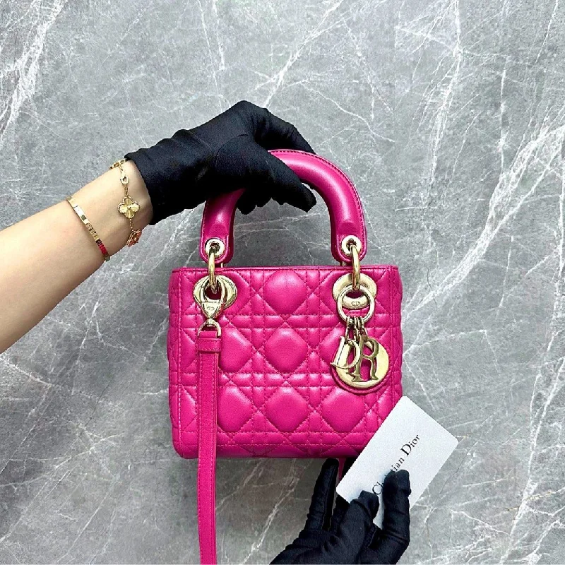 *Adjustable Strap* Lady Mini Lambskin Hot Pink GHW