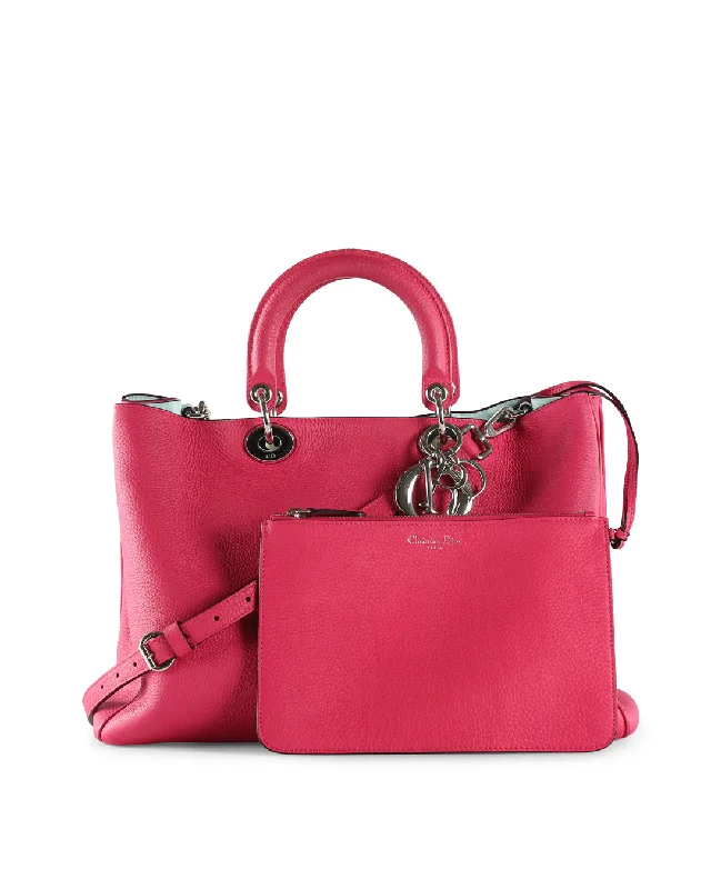 CHRISTIAN DIOR Fuchsia Pebbled Leather Large Diorissimo Shopper Tote Bag