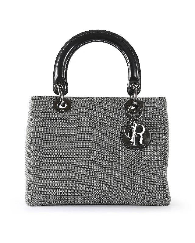 CHRISTIAN DIOR Grey Canvas Lady Dior Tote Bag