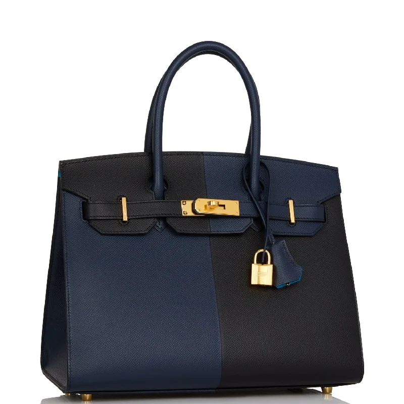 Hermes Birkin 30 Casaque Black, Bleu Indigo and Bleu Zanzibar Epsom Gold Hardware