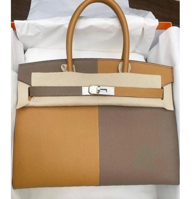 Hermes Birkin 30 Casaque Sesame, Alezan and Bleu Indigo Epsom Palladium Hardware