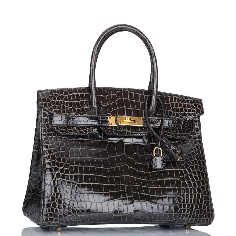 Hermes Birkin 30 Graphite Shiny Porosus Crocodile Gold Hardware