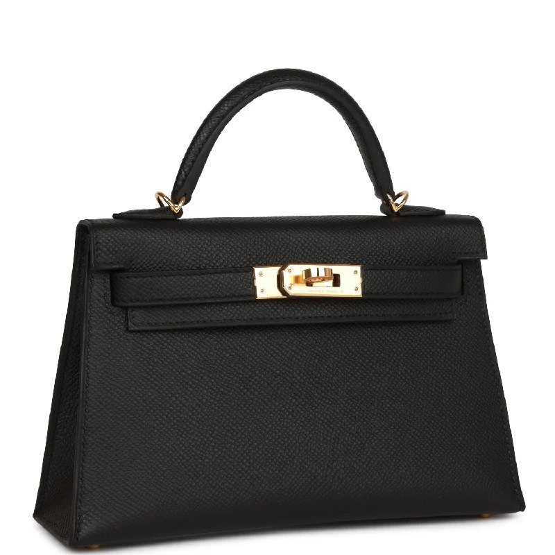 Hermes Kelly Sellier 20 Black Epsom Gold Hardware