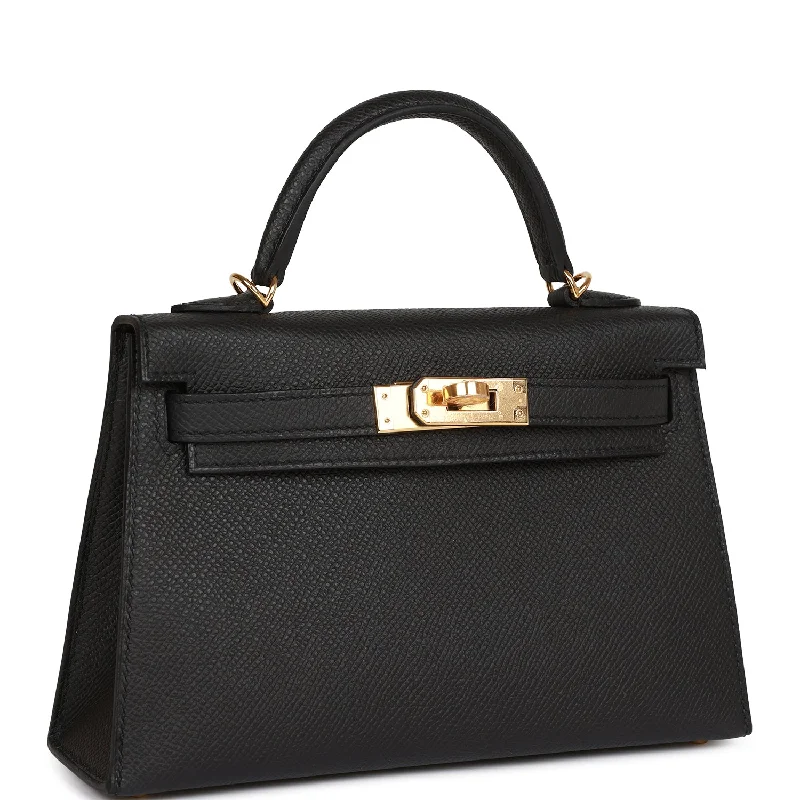 Hermes Kelly Sellier 20 Black Epsom Gold Hardware