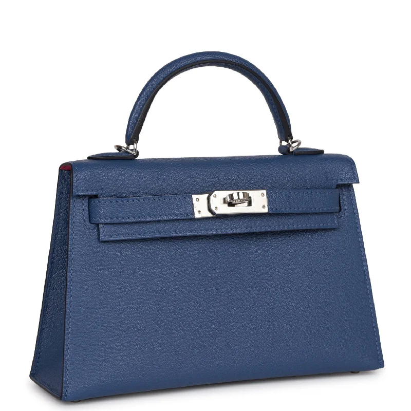 Hermes Kelly Sellier 20 Bleu Brighton Verso Chevre Palladium Hardware