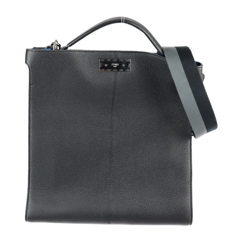 FENDI Peekaboo X Light Fit Tote Bag 7VA447 Leather Black Silver Hardware 2WAY Shoulder